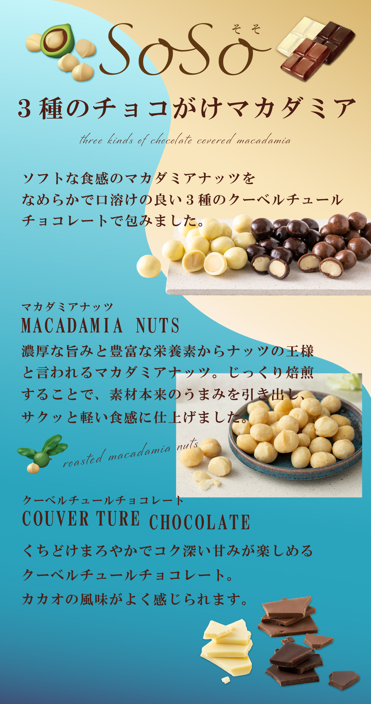 SoSo3種のチョコがけマカダミア